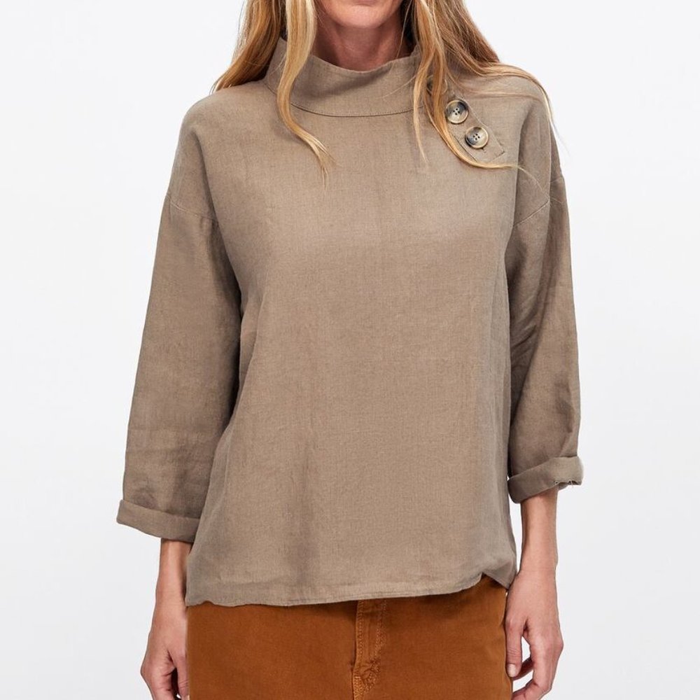 ZARA LINEN TOP WITH BUTTONS - Picture 4 of 16